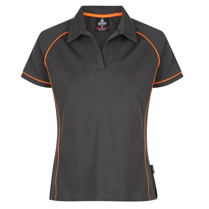 Aussie Pacific N2310 Endeavour Ladies Polo - Slate/Orange - Front View