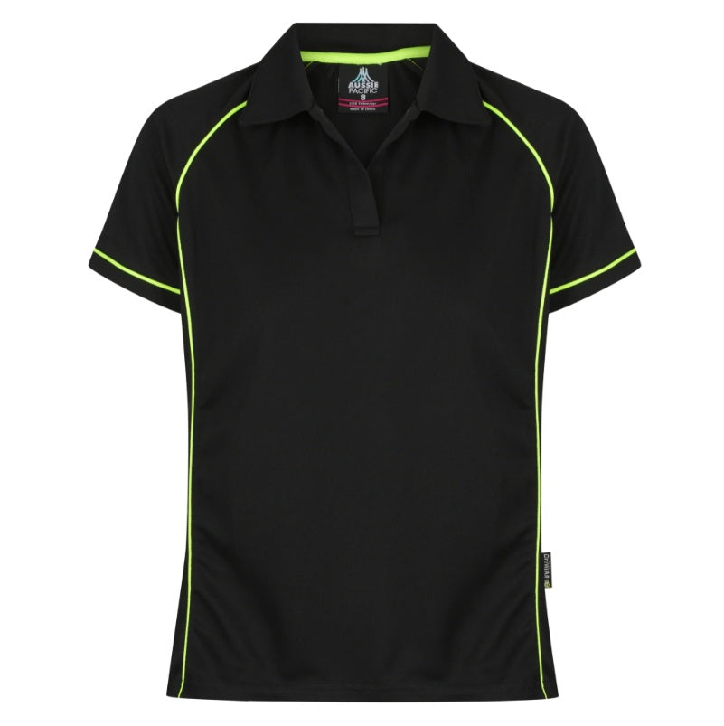 Aussie Pacific N2310 Endeavour Ladies Polo - Black/Green - Front View