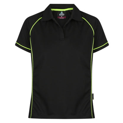 Aussie Pacific N2310 Endeavour Ladies Polo - Black/Green - Front View