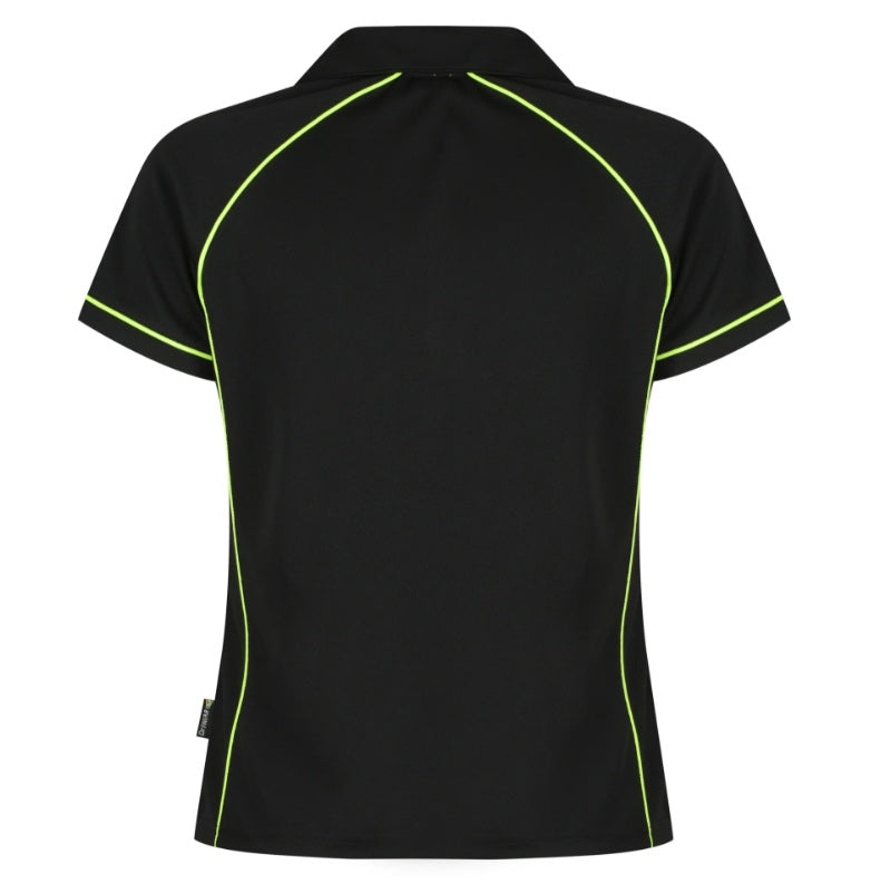 Aussie Pacific N2310 Endeavour Ladies Polo - Black/Lime Green - Back View