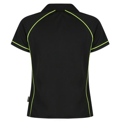 Aussie Pacific N2310 Endeavour Ladies Polo - Black/Lime Green - Back View