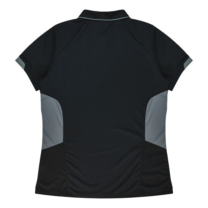 Aussie Pacific N2311 Tasman Ladies Polo - Black/Ash Grey - Back View