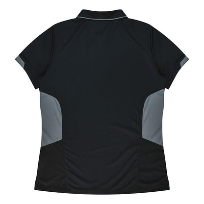 Aussie Pacific N2311 Tasman Ladies Polo - Black/Ash Grey - Back View