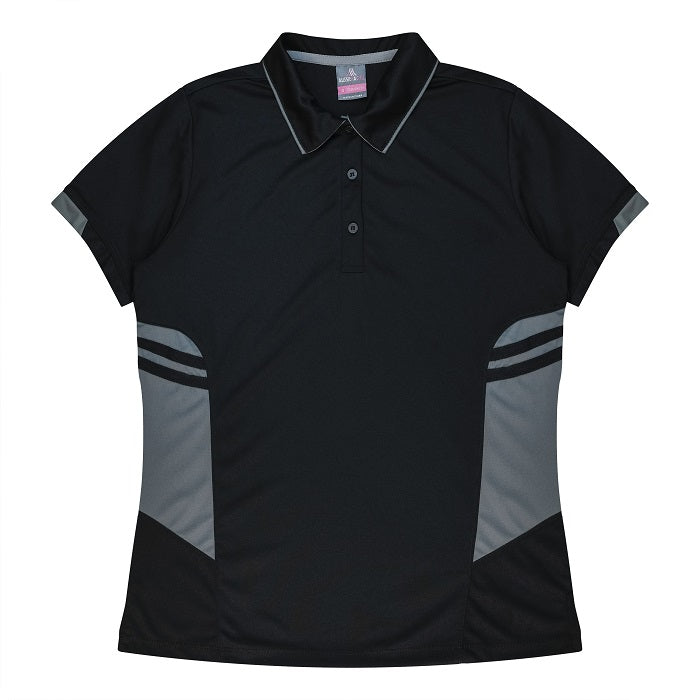 Aussie Pacific N2311 Tasman Ladies Polo - Black/Ash Grey - Front View