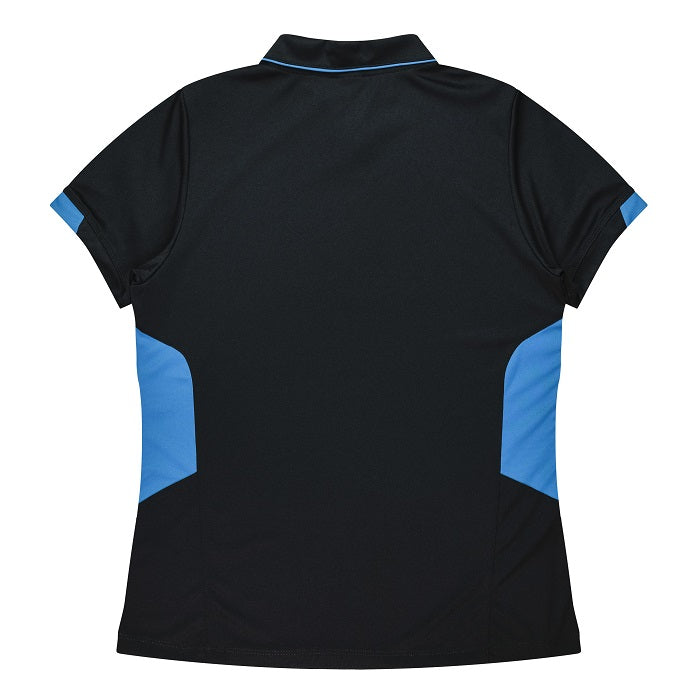 Aussie Pacific N2311 Tasman Ladies Polo - Black/Cyan - Back View