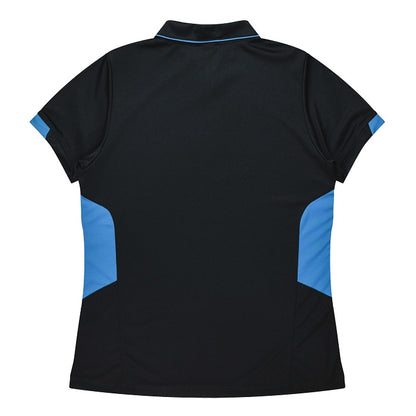 Aussie Pacific N2311 Tasman Ladies Polo - Black/Cyan - Back View