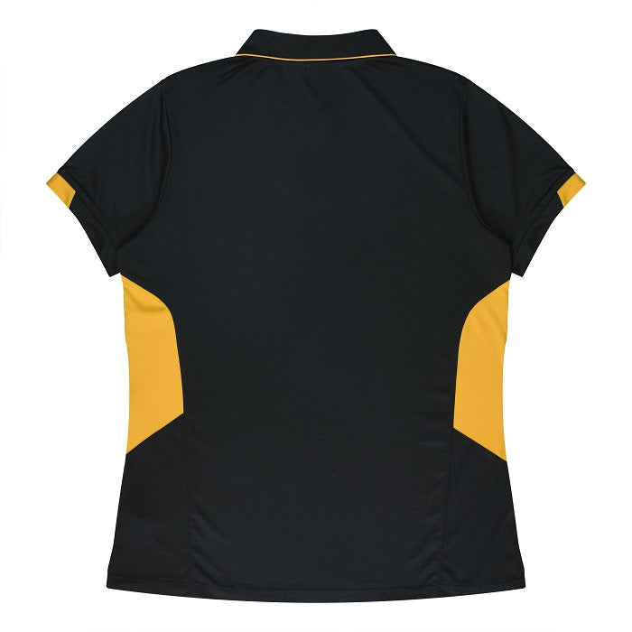 Aussie Pacific N2311 Tasman Ladies Polo - Black/Gold - Back View
