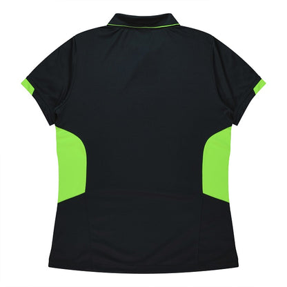 Aussie Pacific N2311 Tasman Ladies Polo - Black/Neon/Green - Back View