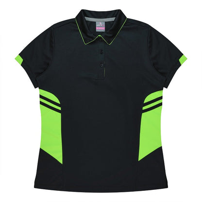 Aussie Pacific N2311 Tasman Ladies Polo Black/Neon Green