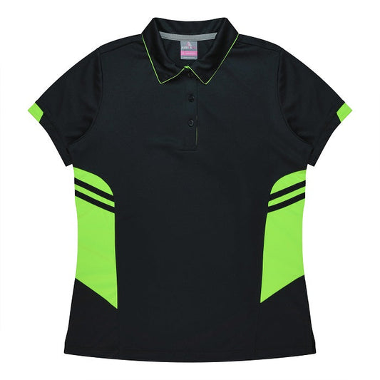 Aussie Pacific N2311 Tasman Ladies Polo Black/Neon Green
