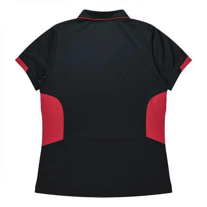 Aussie Pacific N2311 Tasman Ladies Polo - Black/Red - Back View