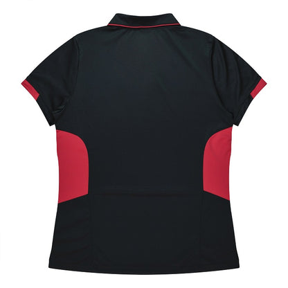 Aussie Pacific N2311 Tasman Ladies Polo - Black/Red - Back View