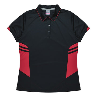 Aussie Pacific N2311 Tasman Ladies Polo - Black/Red - Front View