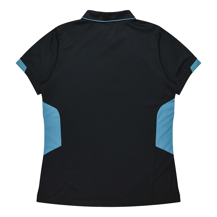 Aussie Pacific N2311 Tasman Ladies Polo - Black/Teal - Back View