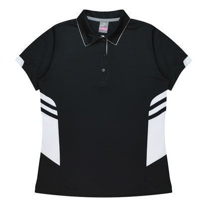 Aussie Pacific N2311 Tasman Ladies Polo - Black/White - Front View