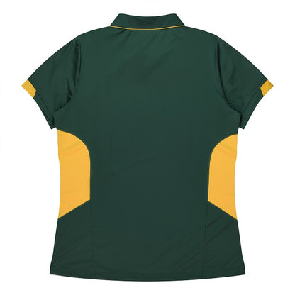 Aussie Pacific N2311 Tasman Ladies Polo - Bottle Green/Gold - Back View