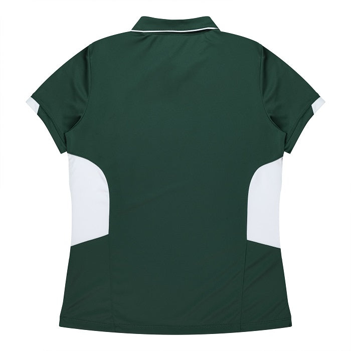 Aussie Pacific N2311 Tasman Ladies Polo - Bottle Green/White - Back View