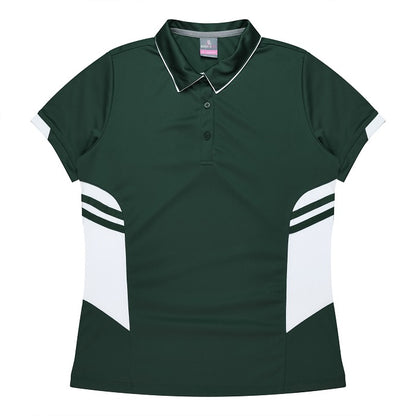 Aussie Pacific N2311 Tasman Ladies Polo - Bottle Green/White - Front View