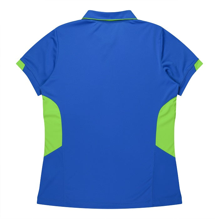 Aussie Pacific N2311 Tasman Ladies Polo - Cyan/Neon/Green - Back View