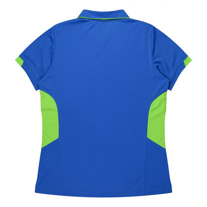 Aussie Pacific N2311 Tasman Ladies Polo - Cyan/Neon/Green - Back View