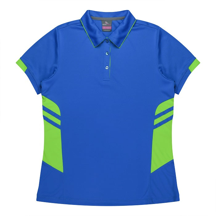 Aussie Pacific N2311 Tasman Ladies Polo - Cyan/Neon/Green - Front View