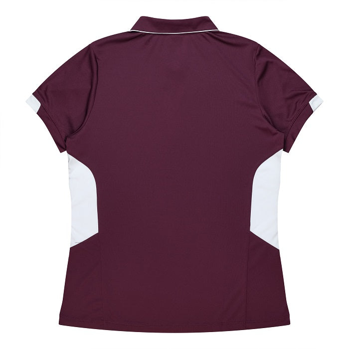 Aussie Pacific N2311 Tasman Ladies Polo - Maroon/White - Back View
