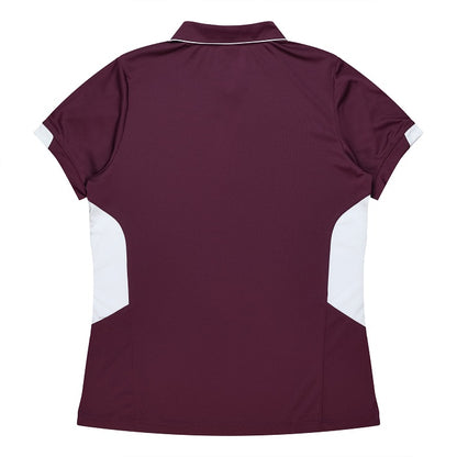 Aussie Pacific N2311 Tasman Ladies Polo - Maroon/White - Back View