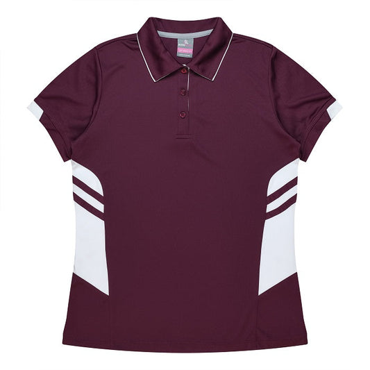 Aussie Pacific N2311 Tasman Ladies Polo Maroon/White
