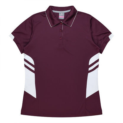 Aussie Pacific N2311 Tasman Ladies Polo - Maroon/White - Front View