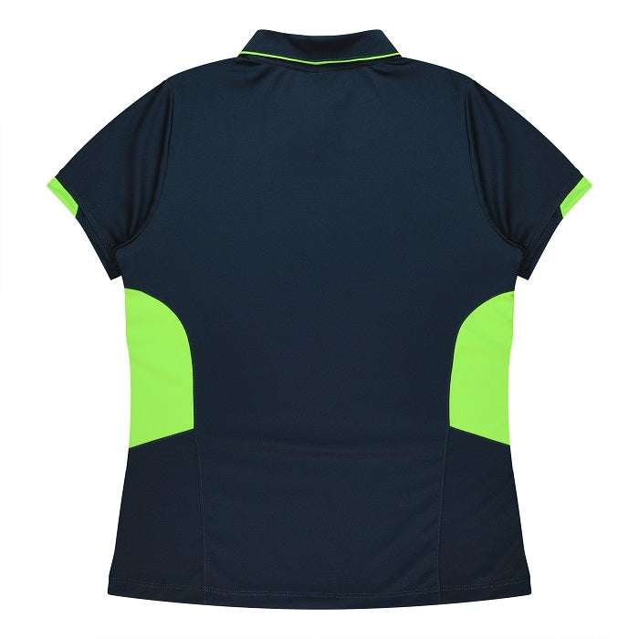 Aussie Pacific N2311 Tasman Ladies Polo - Navy/Neon/Green - Back View
