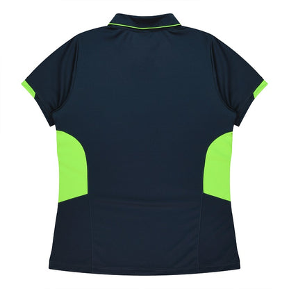 Aussie Pacific N2311 Tasman Ladies Polo - Navy/Neon/Green - Back View