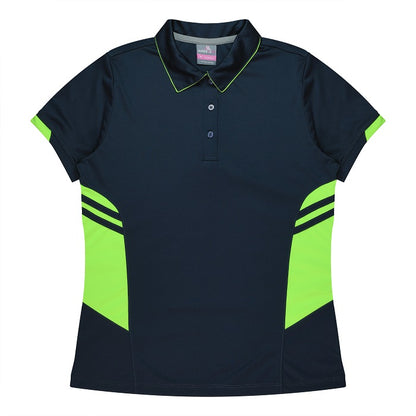 Aussie Pacific N2311 Tasman Ladies Polo - Navy/Neon/Green - Front View