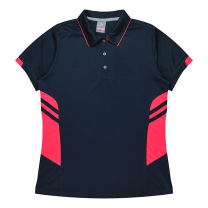 Aussie Pacific N2311 Tasman Ladies Polo - Navy/Neon/Pink - Front View