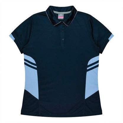 Aussie Pacific N2311 Tasman Ladies Polo - Navy/Sky Blue - Front View
