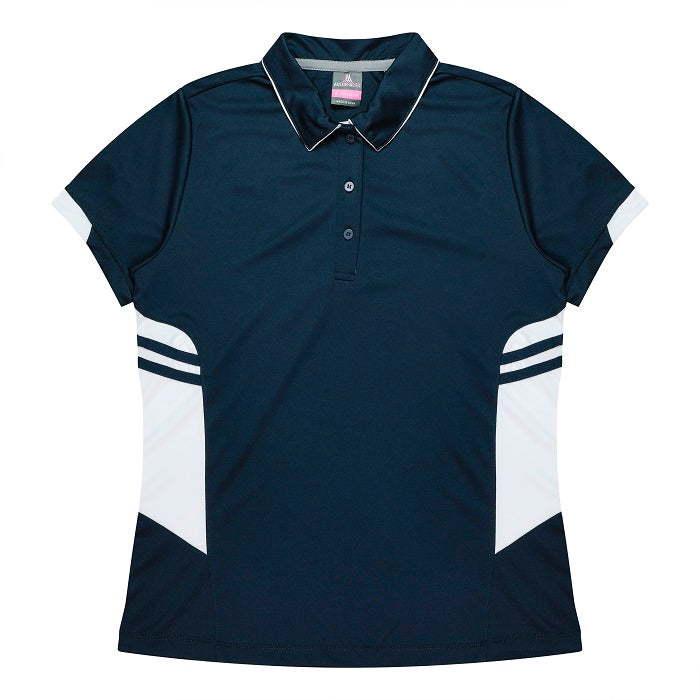Aussie Pacific N2311 Tasman Ladies Polo - Navy/White - Front View