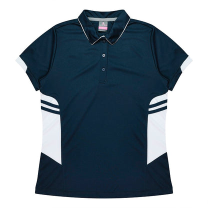 Aussie Pacific N2311 Tasman Ladies Polo - Navy/White - Front View
