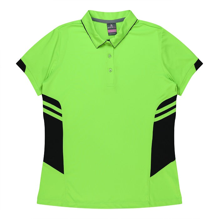 Aussie Pacific N2311 Tasman Ladies Polo - Neon/Green/Black - Front View