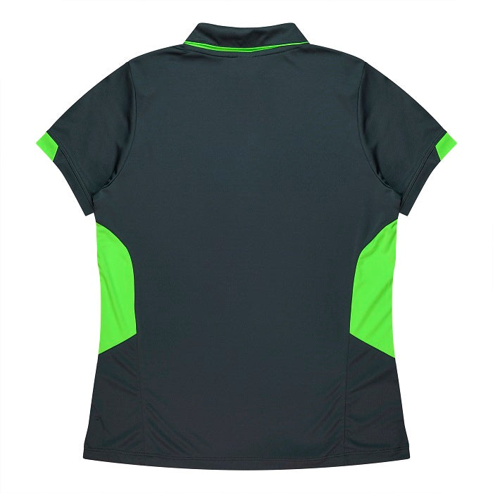 Aussie Pacific N2311 Tasman Ladies Polo - Slate/Neon/Green - Back View