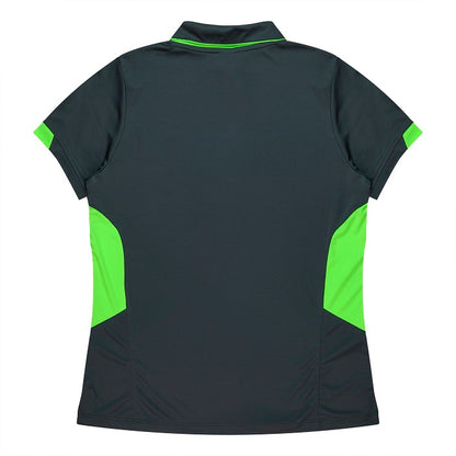 Aussie Pacific N2311 Tasman Ladies Polo - Slate/Neon/Green - Back View