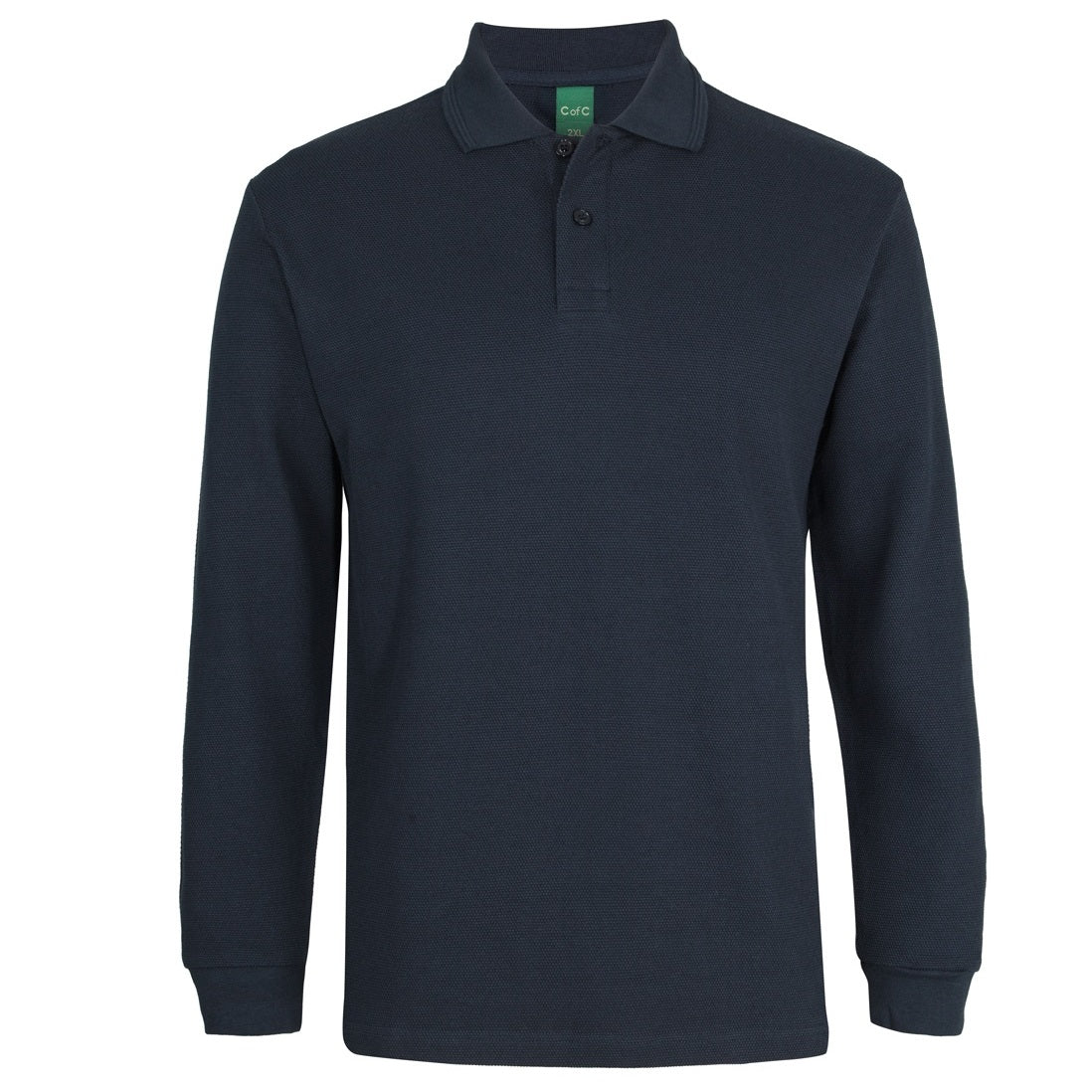JBs Wear 2PCL C of C L/S 320G Popcorn Cotton Polo - Navy - Front View
