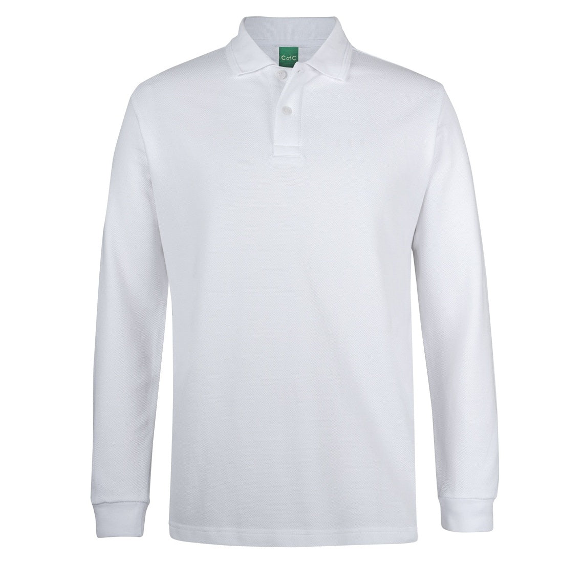 JBs Wear 2PCL C of C L/S 320G Popcorn Cotton Polo - White - Front View