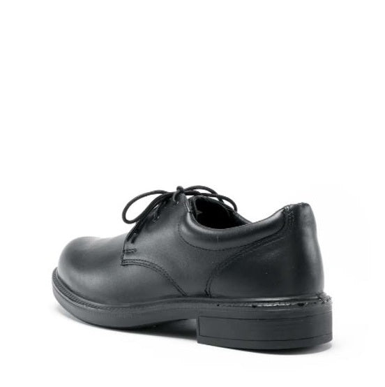 Black leather shoe on a white background