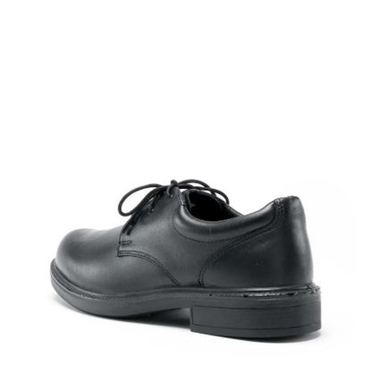 Black leather shoe on a white background