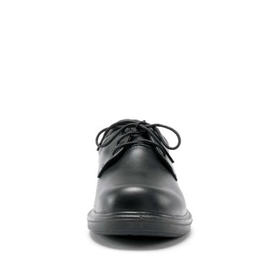 Black leather shoe on a white background