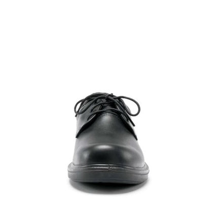 Black leather shoe on a white background