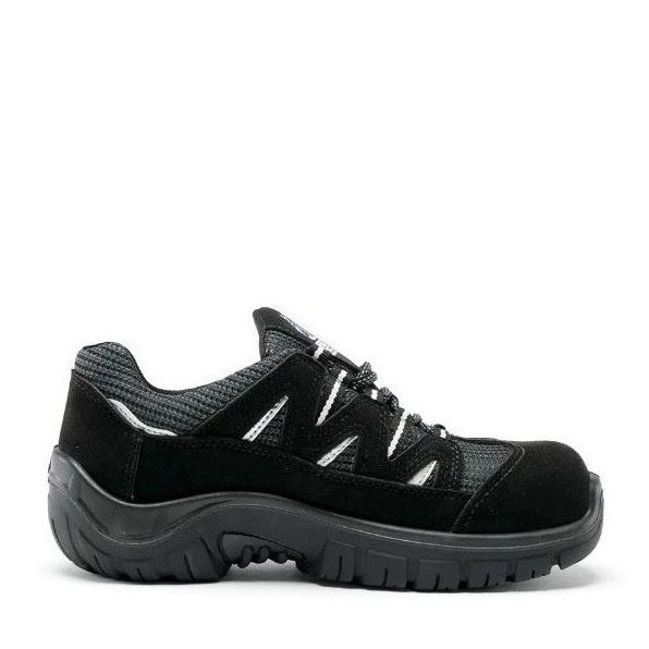 Black leather shoe with a zipper on a white background