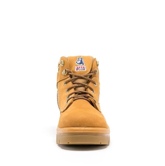 Tan boot with brand logo on a white background
