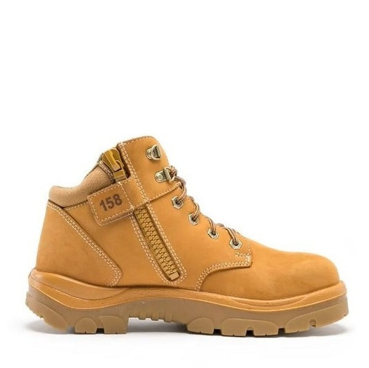 Yellow boot with visible brand number on a white background