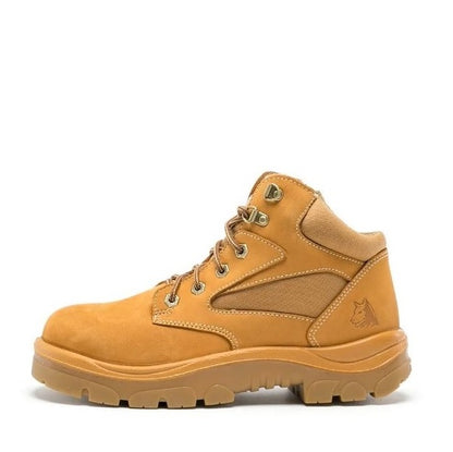 Yellow work boot on a white background