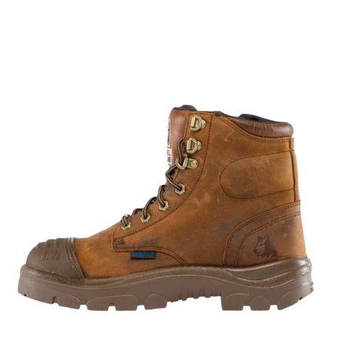 Brown work boot on a white background